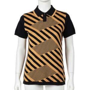 ZARA Mens Medium Slim Textured Striped Polo Shirt Geometric Pattern Yellow Black